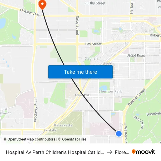 Hospital Av Perth Children's Hospital Cat Id 132 to Floreat map