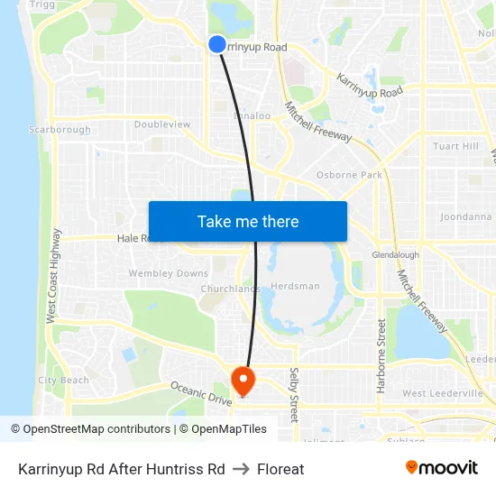 Karrinyup Rd After Huntriss Rd to Floreat map