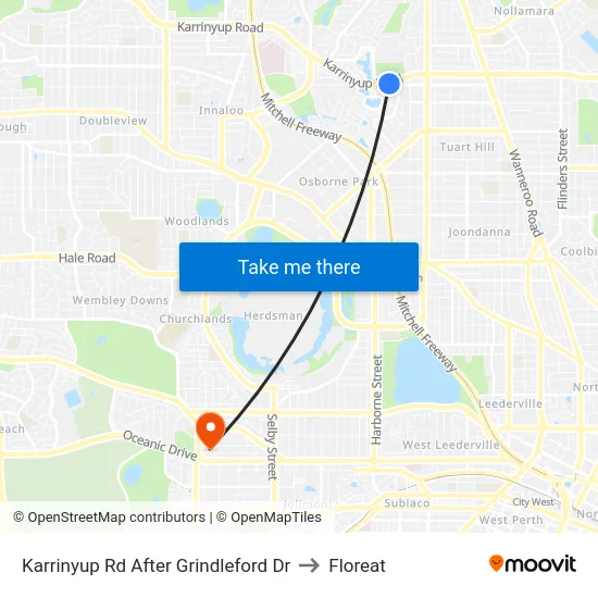 Karrinyup Rd After Grindleford Dr to Floreat map