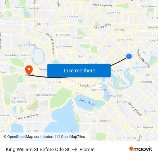 King William St Before Olfe St to Floreat map