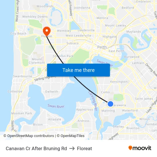 Canavan Cr After Bruning Rd to Floreat map