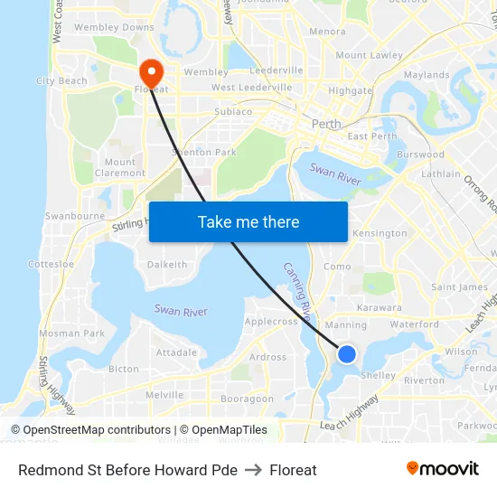 Redmond St Before Howard Pde to Floreat map