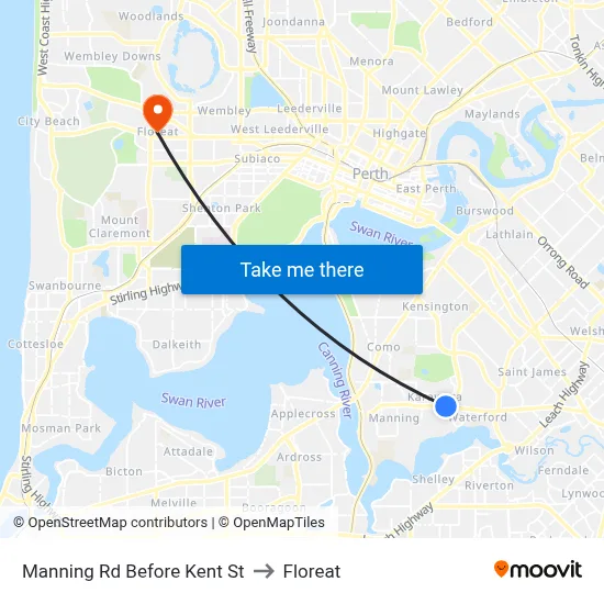 Manning Rd Before Kent St to Floreat map