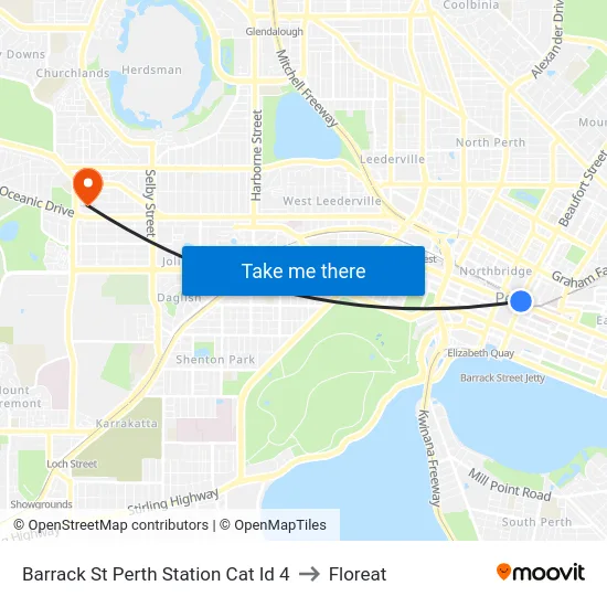 Barrack St Perth Station Cat Id 4 to Floreat map