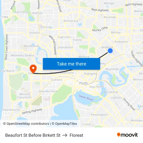Beaufort St Before Birkett St to Floreat map