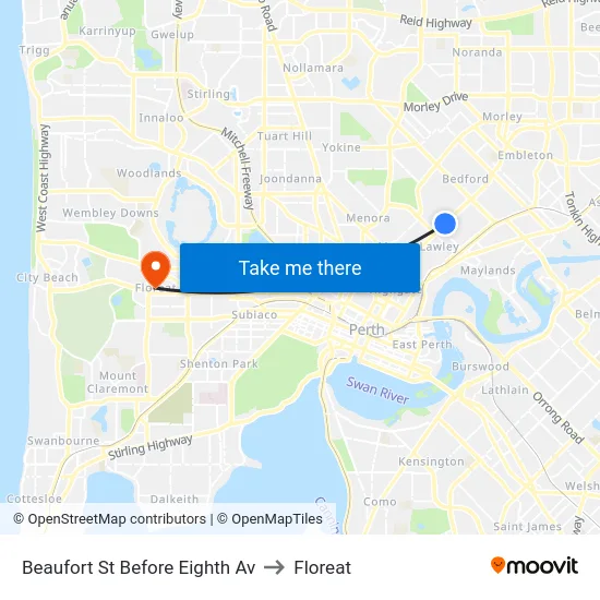 Beaufort St Before Eighth Av to Floreat map