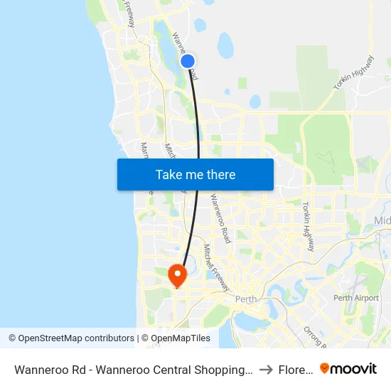 Wanneroo Rd - Wanneroo Central Shopping Ctr to Floreat map