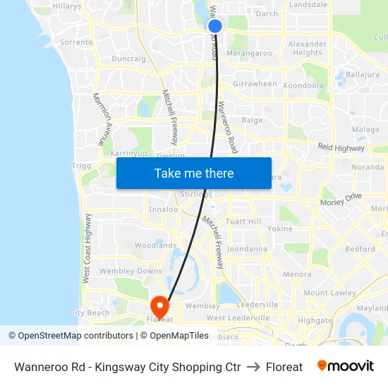 Wanneroo Rd - Kingsway City Shopping Ctr to Floreat map