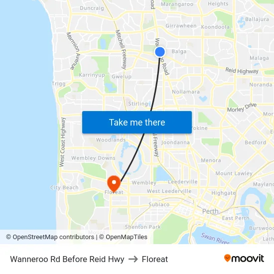 Wanneroo Rd Before Reid Hwy to Floreat map