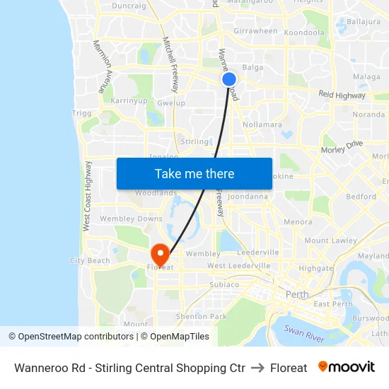 Wanneroo Rd - Stirling Central Shopping Ctr to Floreat map
