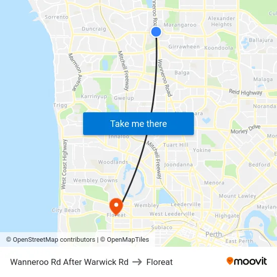Wanneroo Rd After Warwick Rd to Floreat map