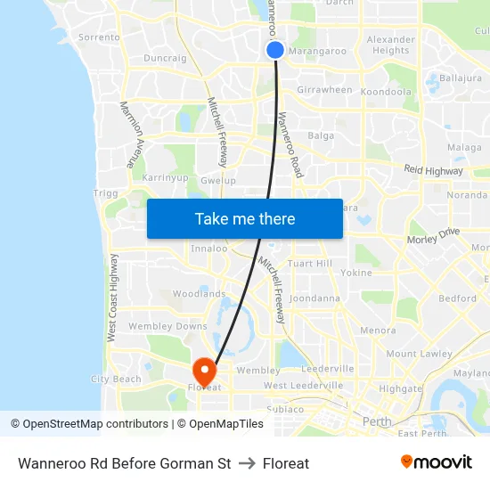Wanneroo Rd Before Gorman St to Floreat map