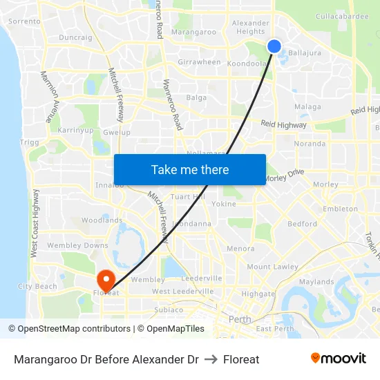 Marangaroo Dr Before Alexander Dr to Floreat map