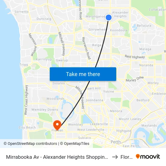 Mirrabooka Av - Alexander Heights Shopping Ctr Stand 2 to Floreat map