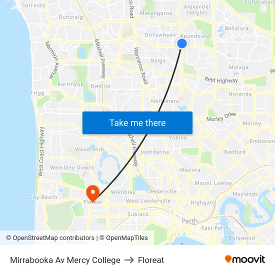 Mirrabooka Av Mercy College to Floreat map