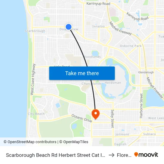 Scarborough Beach Rd Herbert Street Cat Id 27 to Floreat map