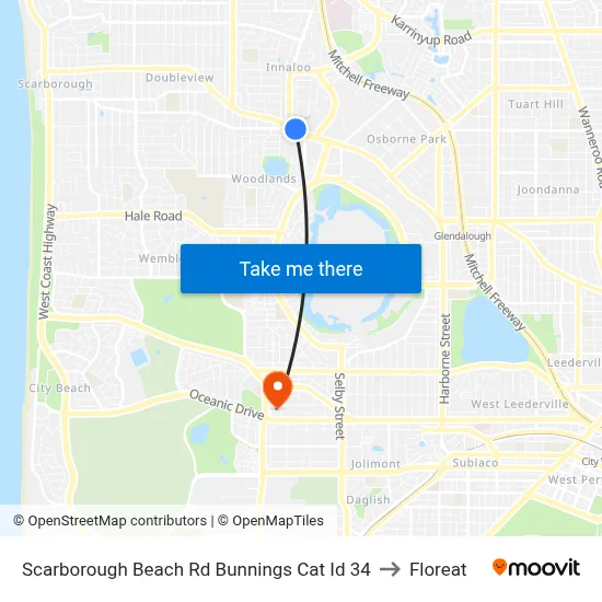 Scarborough Beach Rd Bunnings Cat Id 34 to Floreat map