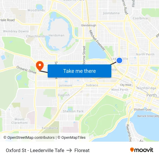 Oxford St - Leederville Tafe to Floreat map