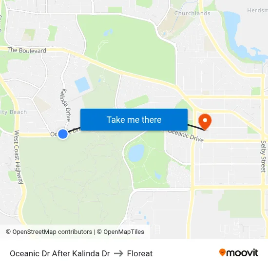 Oceanic Dr After Kalinda Dr to Floreat map