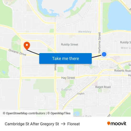 Cambridge St After Gregory St to Floreat map