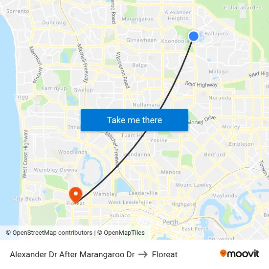 Alexander Dr After Marangaroo Dr to Floreat map