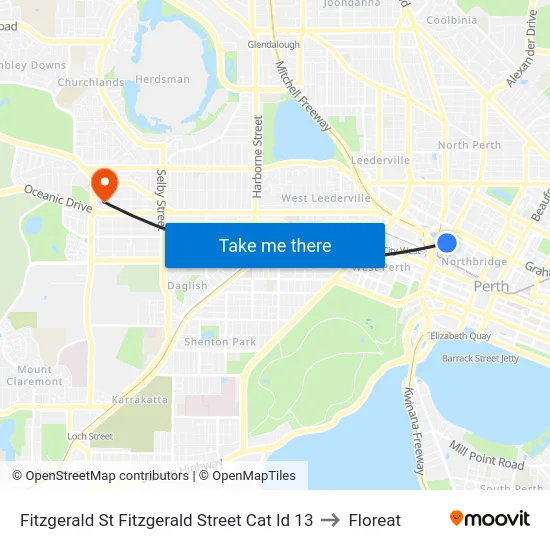 Fitzgerald St Fitzgerald Street Cat Id 13 to Floreat map