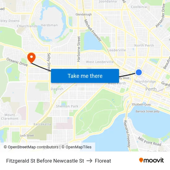 Fitzgerald St Before Newcastle St to Floreat map