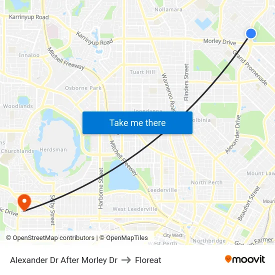 Alexander Dr After Morley Dr to Floreat map