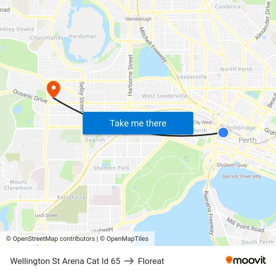 Wellington St Arena Cat Id 65 to Floreat map