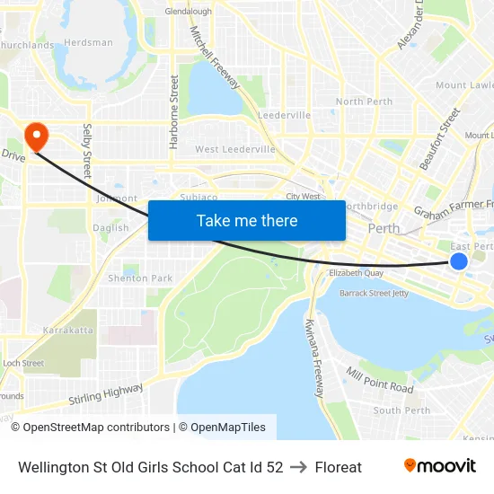 Wellington St Old Girls School Cat Id 52 to Floreat map