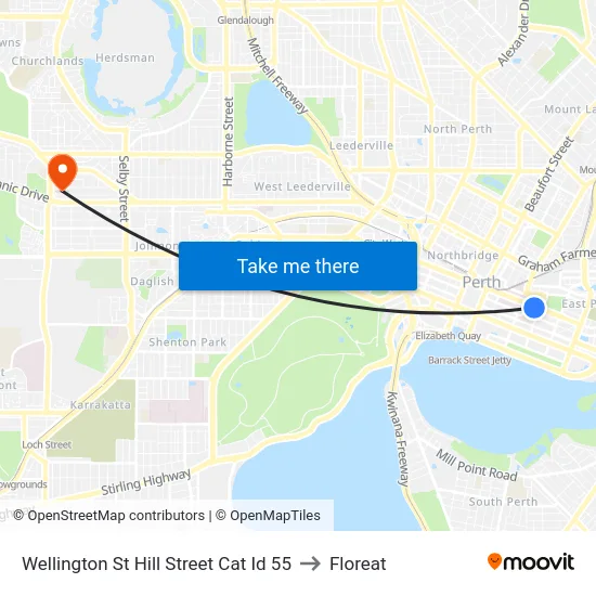 Wellington St Hill Street Cat Id 55 to Floreat map