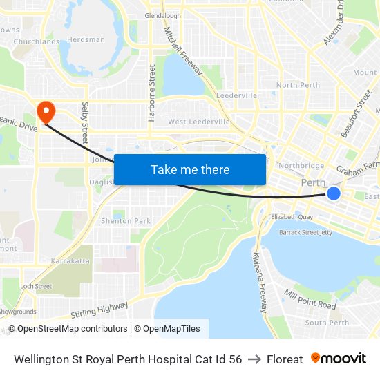 Wellington St Royal Perth Hospital Cat Id 56 to Floreat map