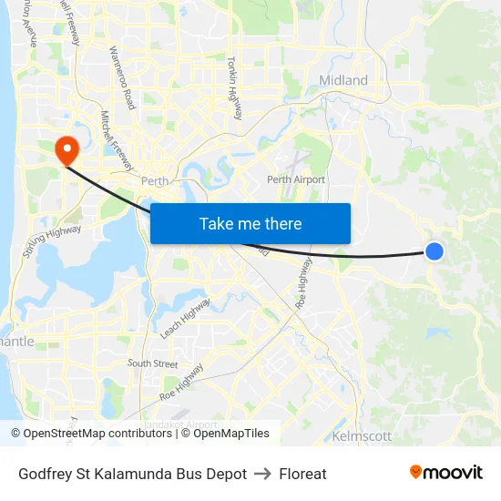 Godfrey St Kalamunda Bus Depot to Floreat map