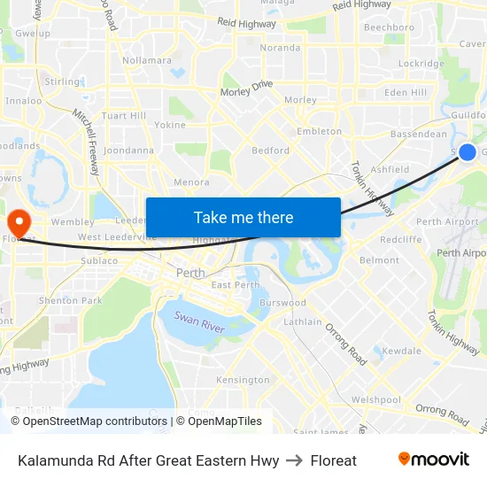 Kalamunda Rd After Great Eastern Hwy to Floreat map