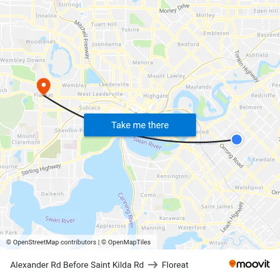 Alexander Rd Before Saint Kilda Rd to Floreat map