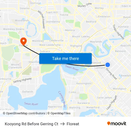 Kooyong Rd Before Gerring Ct to Floreat map