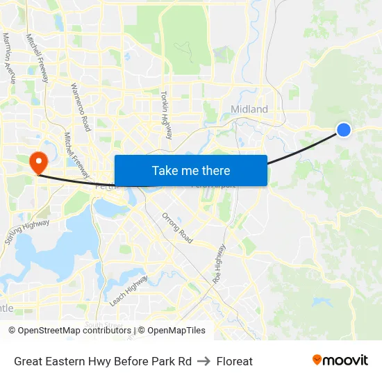 Great Eastern Hwy Before Park Rd to Floreat map