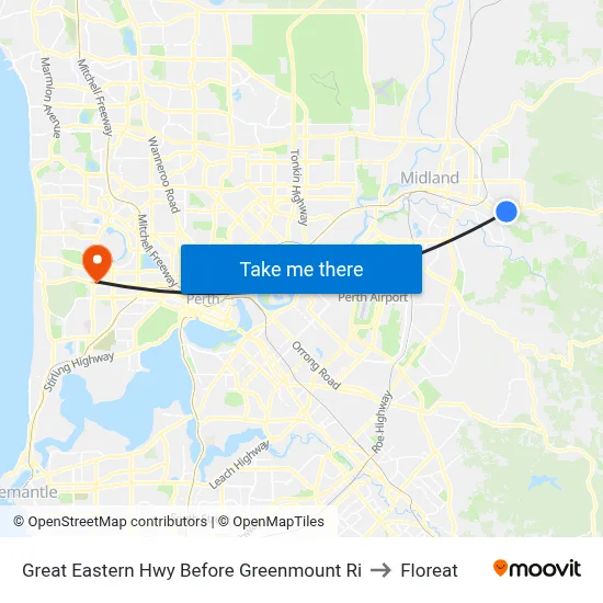 Great Eastern Hwy Before Greenmount Ri to Floreat map