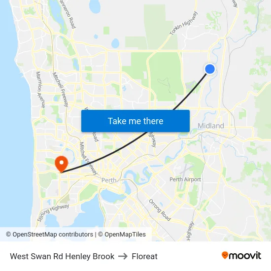 West Swan Rd Henley Brook to Floreat map