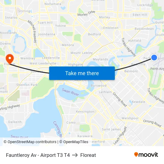 Fauntleroy Av  - Airport T3 T4 to Floreat map