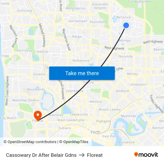 Cassowary Dr After Belair Gdns to Floreat map