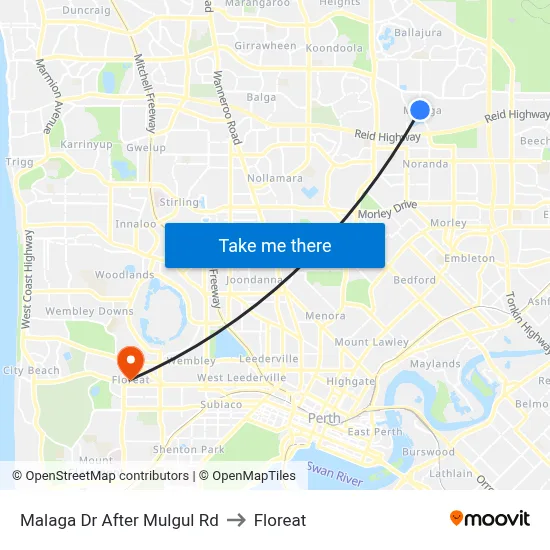 Malaga Dr After Mulgul Rd to Floreat map