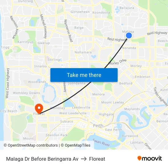 Malaga Dr Before Beringarra Av to Floreat map