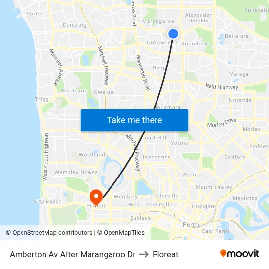 Amberton Av After Marangaroo Dr to Floreat map