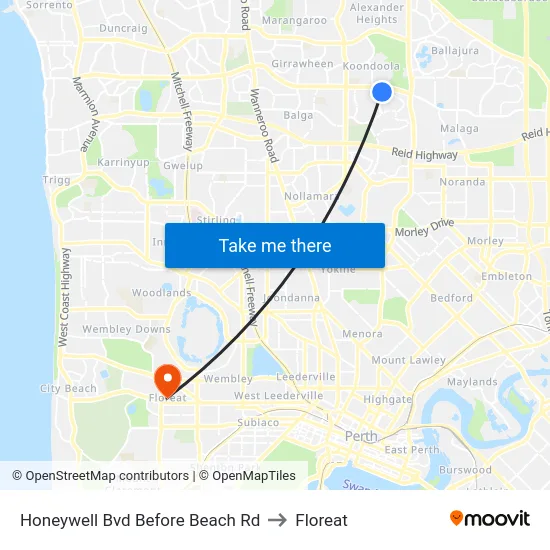 Honeywell Bvd Before Beach Rd to Floreat map