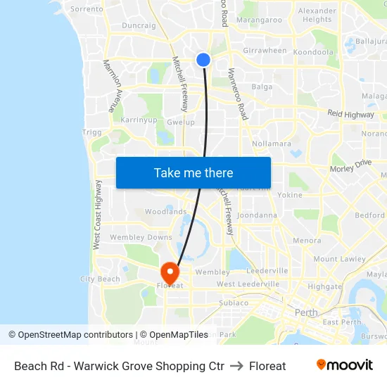 Beach Rd - Warwick Grove Shopping Ctr to Floreat map