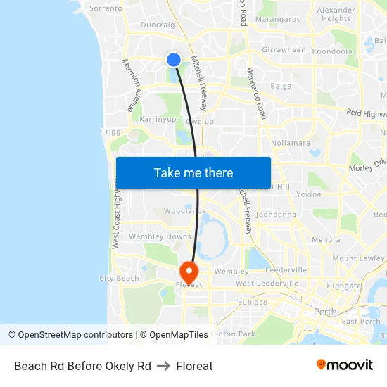 Beach Rd Before Okely Rd to Floreat map