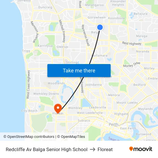 Redcliffe Av Balga Senior High School to Floreat map