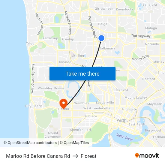 Marloo Rd Before Canara Rd to Floreat map