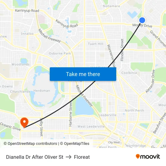 Dianella Dr After Oliver St to Floreat map